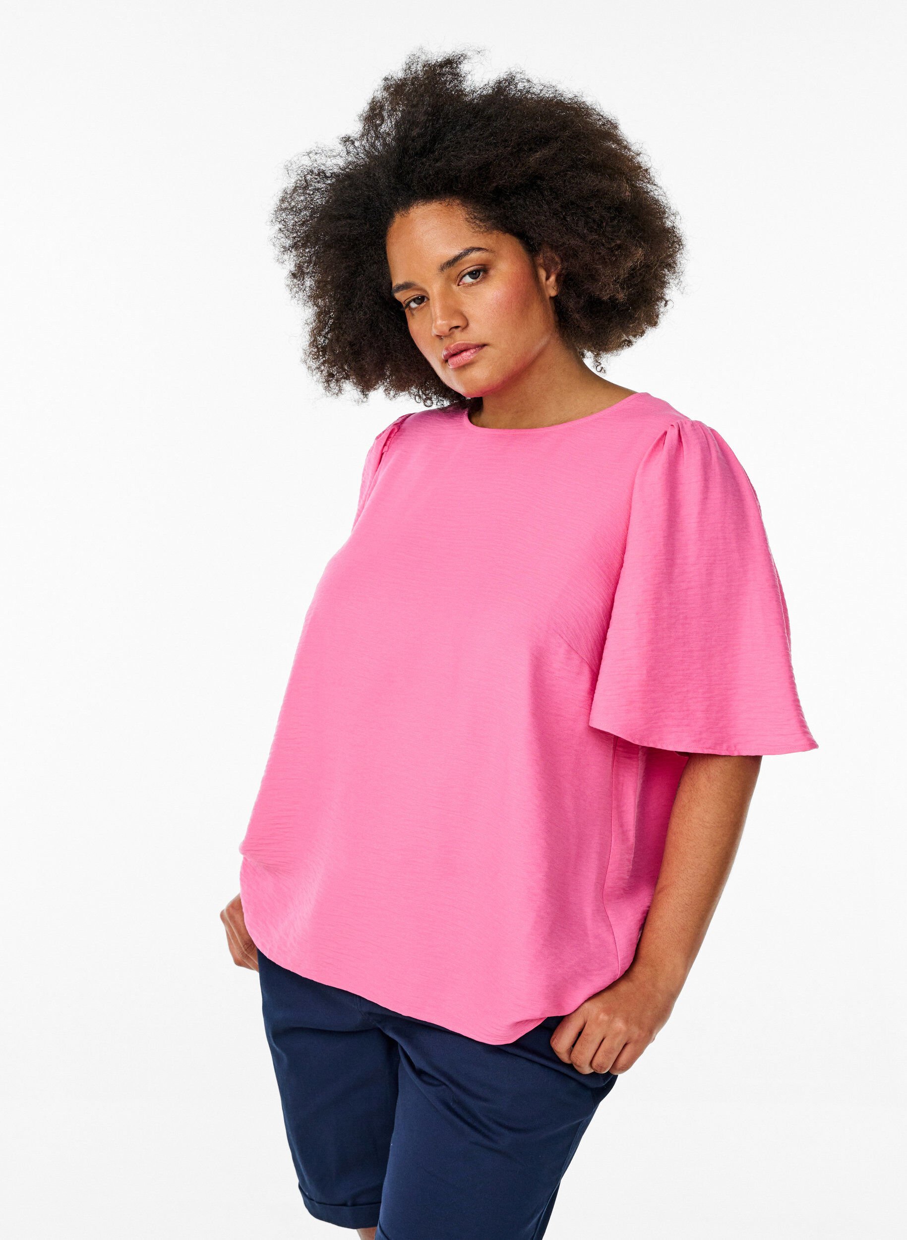 Zizzi Blouse met korte, wijde mouwen, Roze, Model image number 0