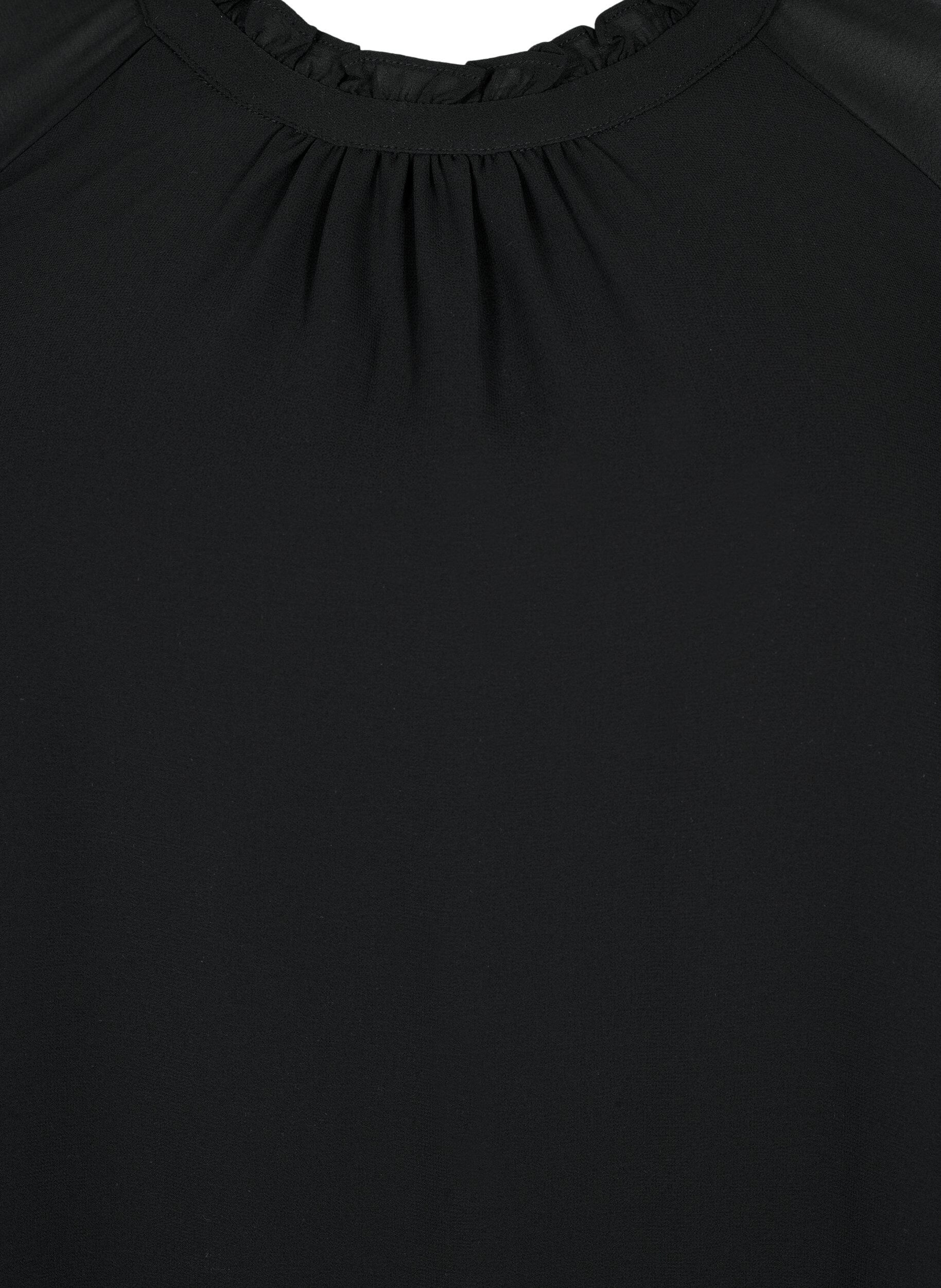 Zizzi Blouse met asymmetrische onderkant en 3/4 mouwen, Black, Packshot image number 2