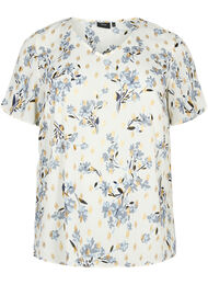 Blouse met print en lurex, White Flower/Gold