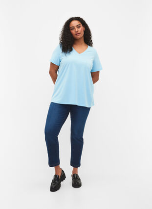 T-shirt met korte mouwen en v-hals, Sky Blue, Model image number 2
