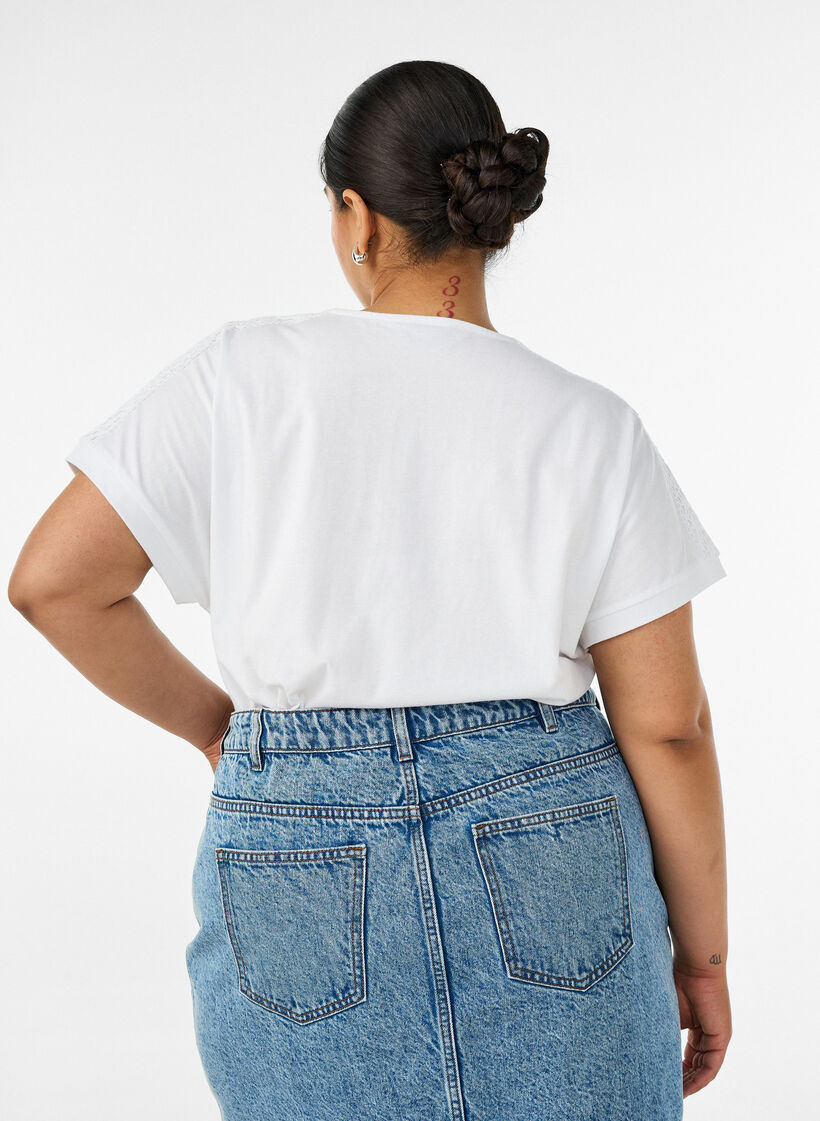 Katoenen T-shirt met haakdetail, Wit, Model image number 2