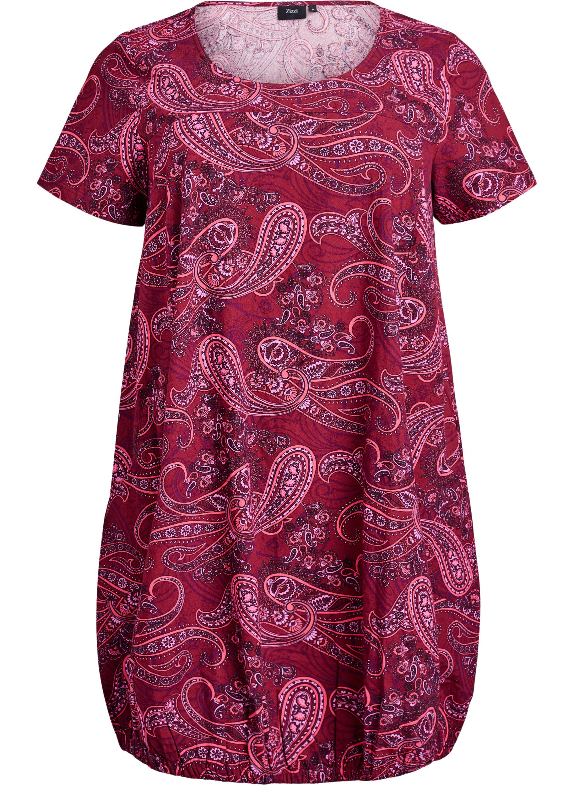 ZizziKatoenen jurk met korte mouwen en print, Rood, Packshot image number 0