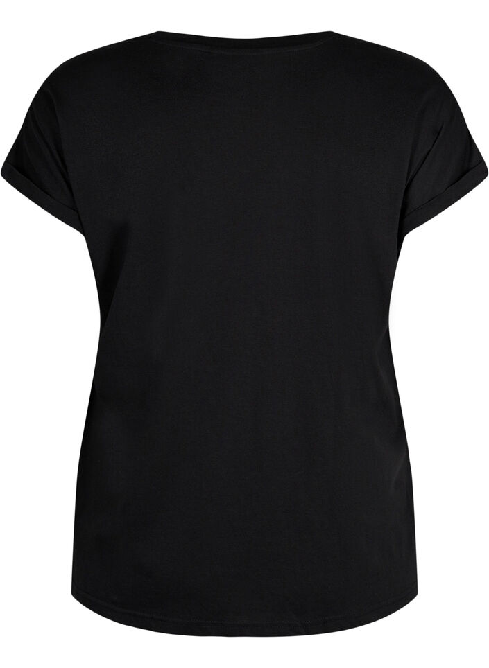 T-shirt met korte mouwen van katoenmix, Zwart, Packshot image number 1