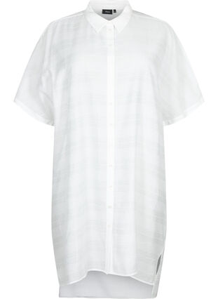 Lang hemd van viscose met structuur, Bright White, Packshot image number 0