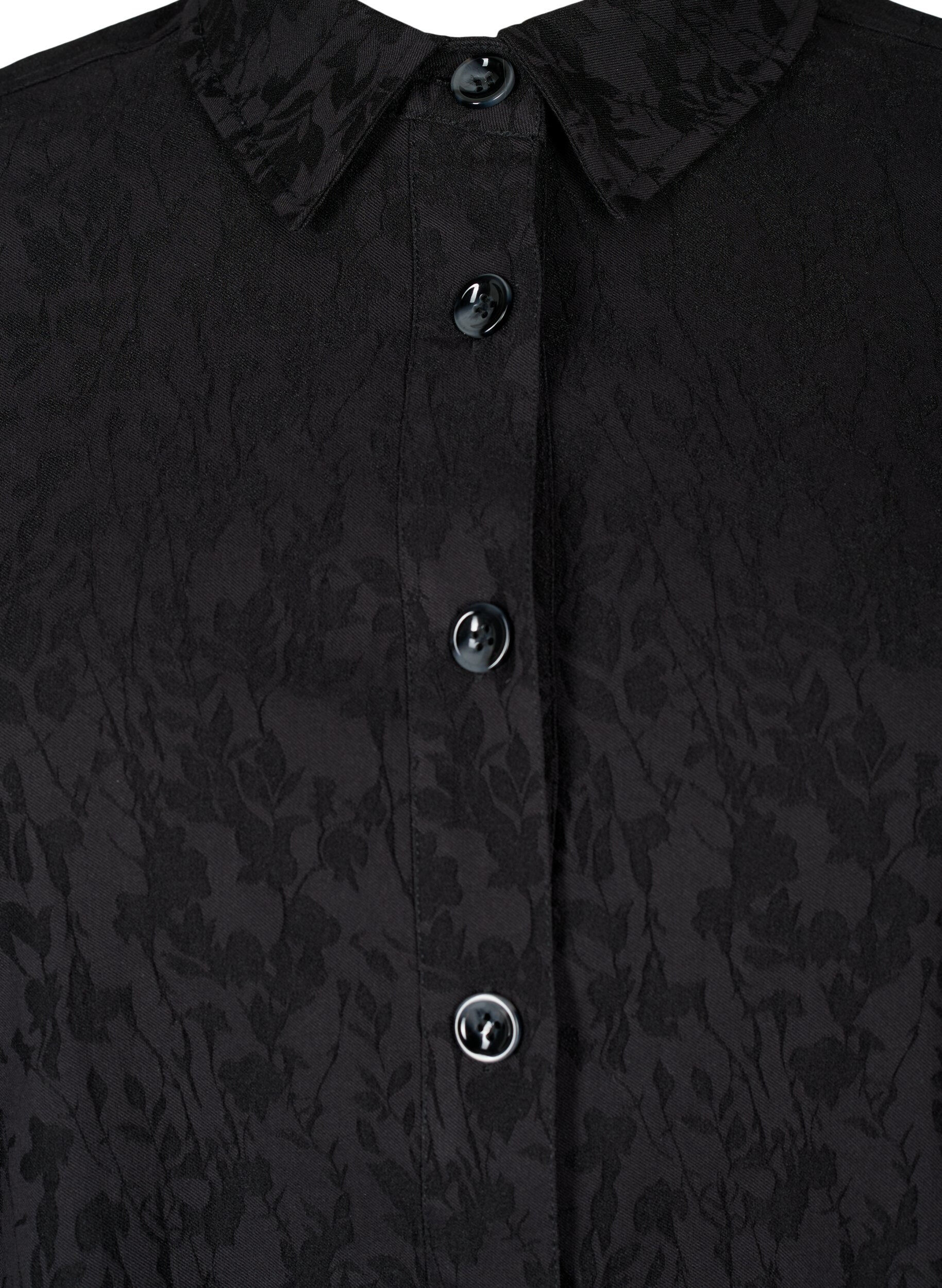 Zizzi Viscose shirtjas met ton-sur-ton patroon, Black, Packshot image number 2