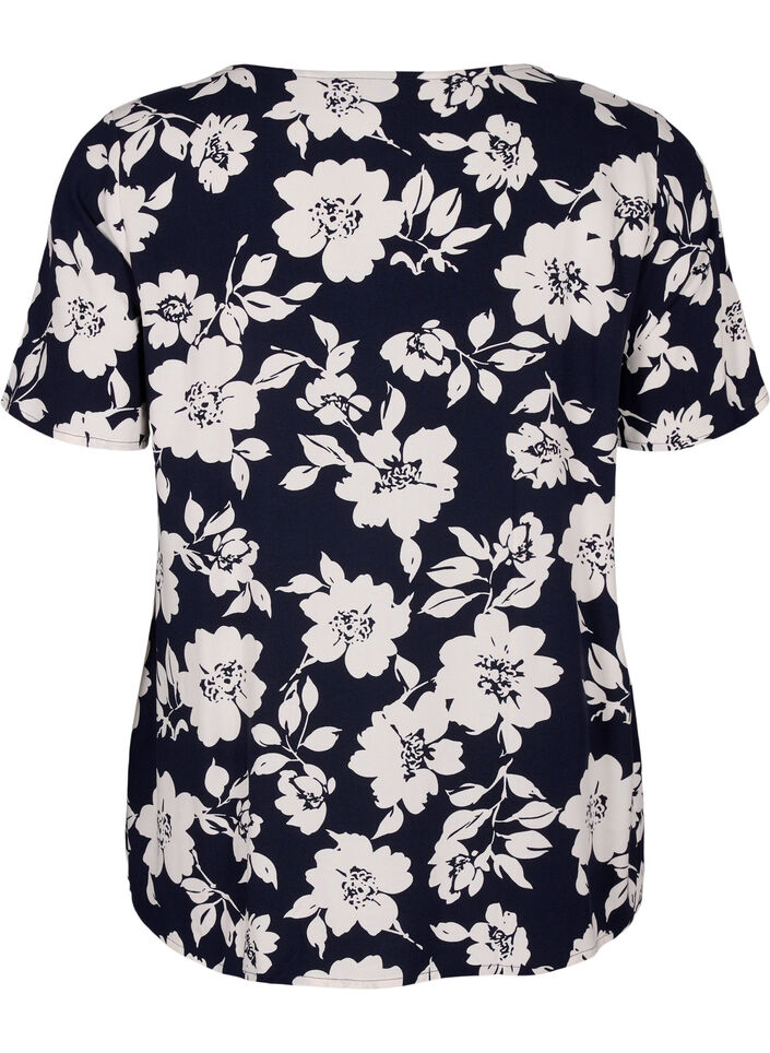 FLASH - Viscose blouse met korte mouwen en print, Blauw, Packshot image number 1