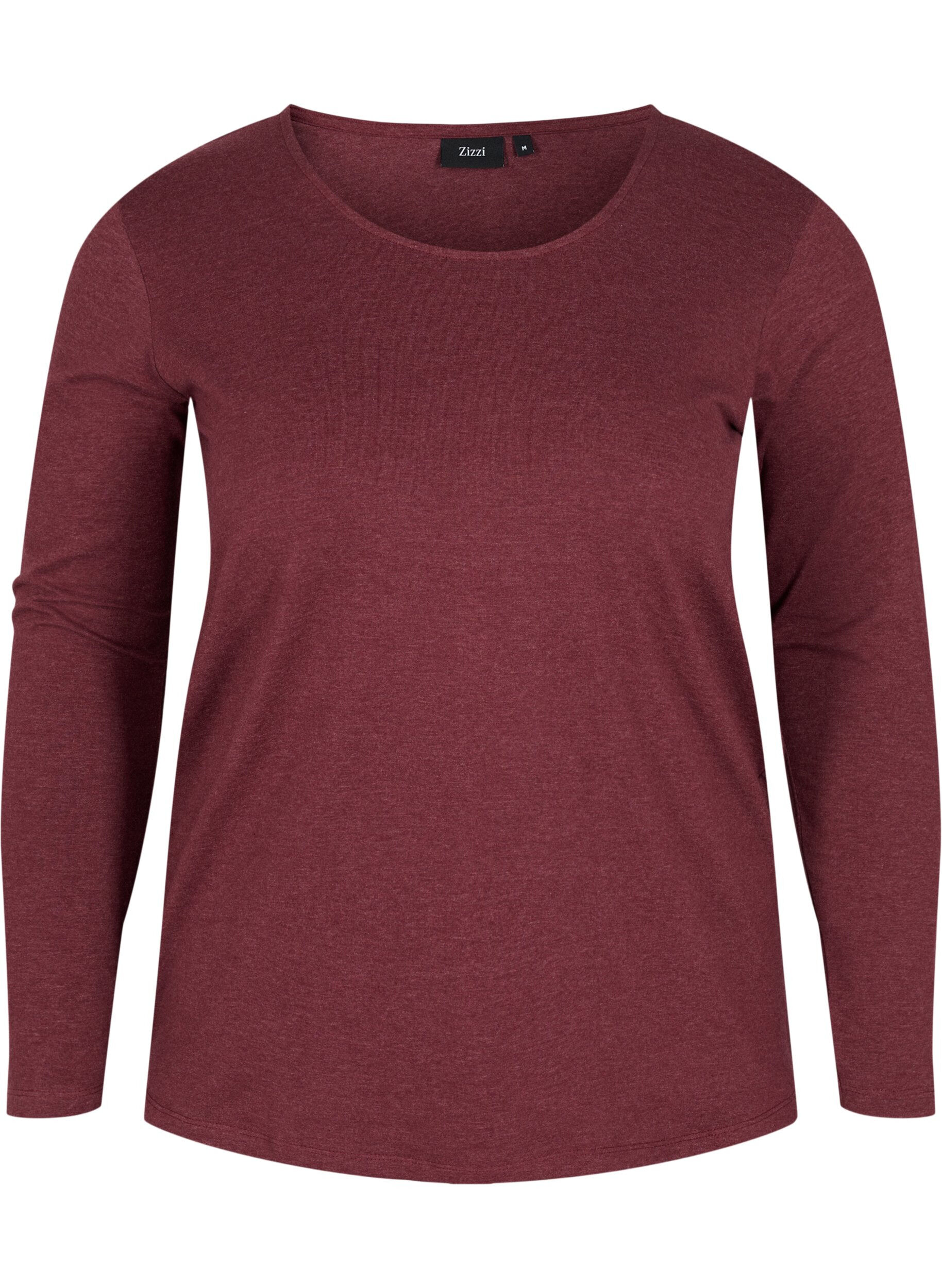 Zizzi Basic top met lange mouwen, Cabernet Melange, Packshot image number 0