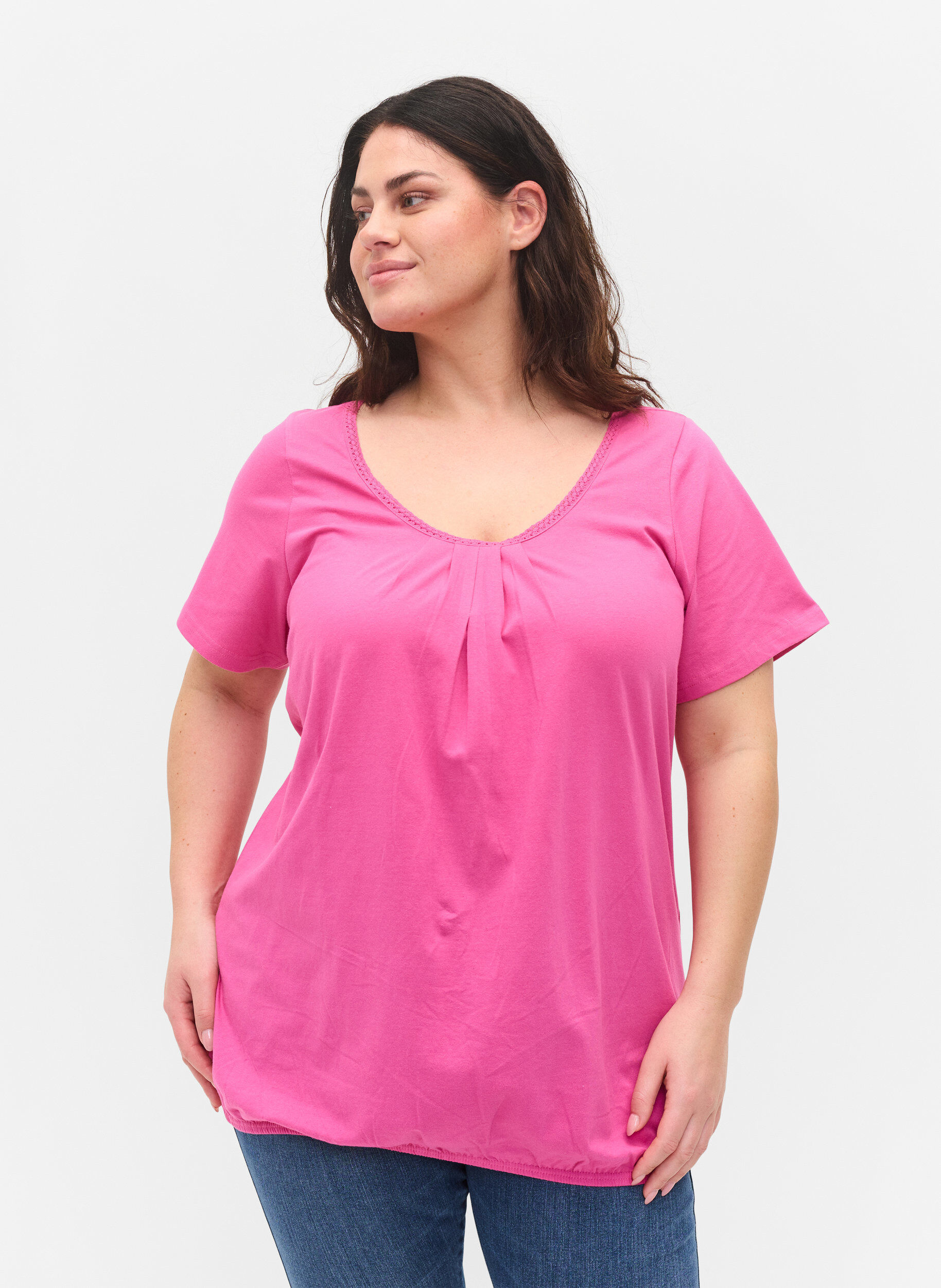 Zizzi Katoenen t-shirt met korte mouwen, Raspberry Rose, Model image number 0