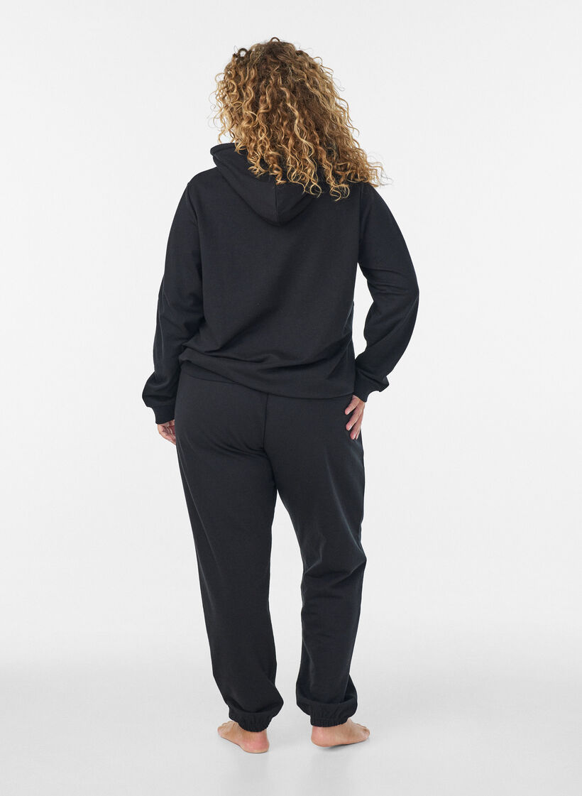 Sweater met capuchon en print, Zwart, Model image number 2