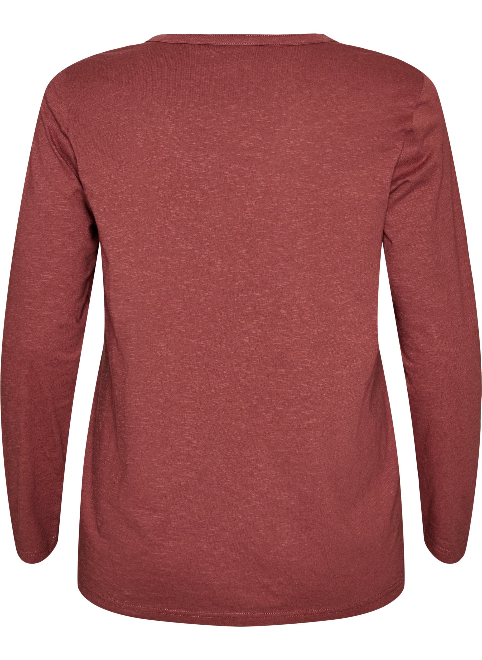 ZizziT-shirt met lange mouwen, V-hals en knopen, Bruin, Packshot image number 1