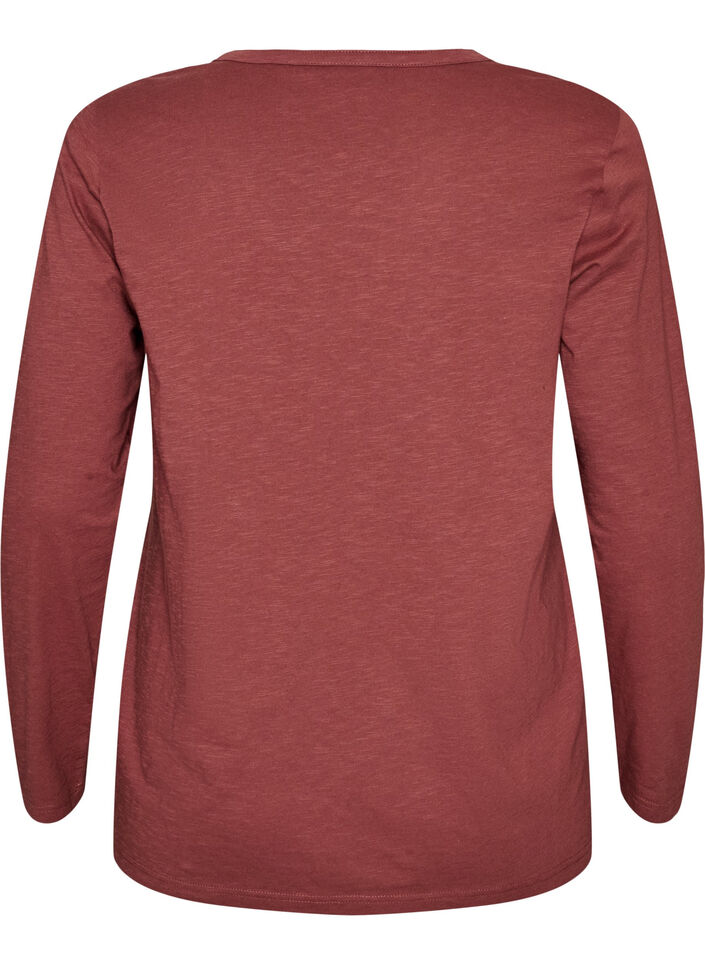 T-shirt met lange mouwen, V-hals en knopen, Bruin, Packshot image number 1
