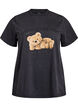 T-shirt met teddybeerprint en gewassen look, Grijs, Packshot image number 0