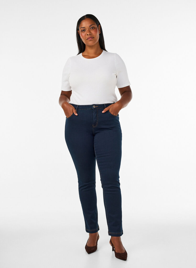 Slim fit Emily jeans met normale taille, Blauw, Model image number 1