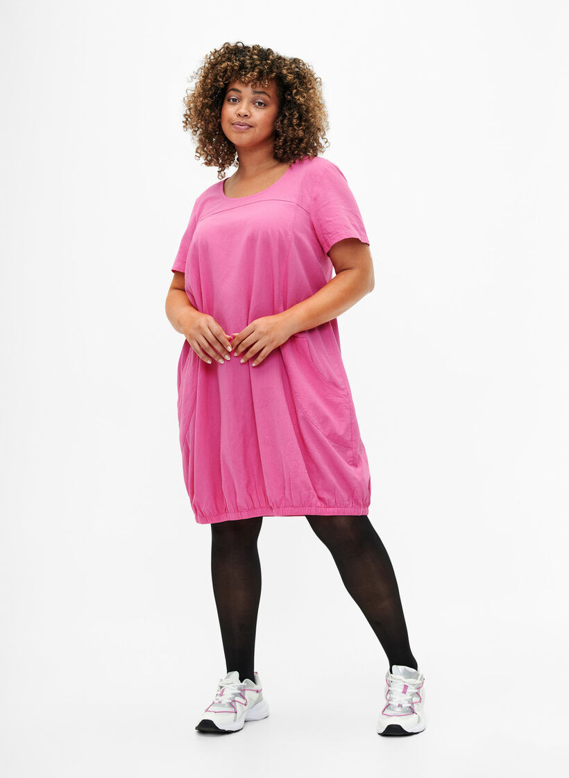 Jurk van katoen met korte mouwen, Roze, Model image number 1