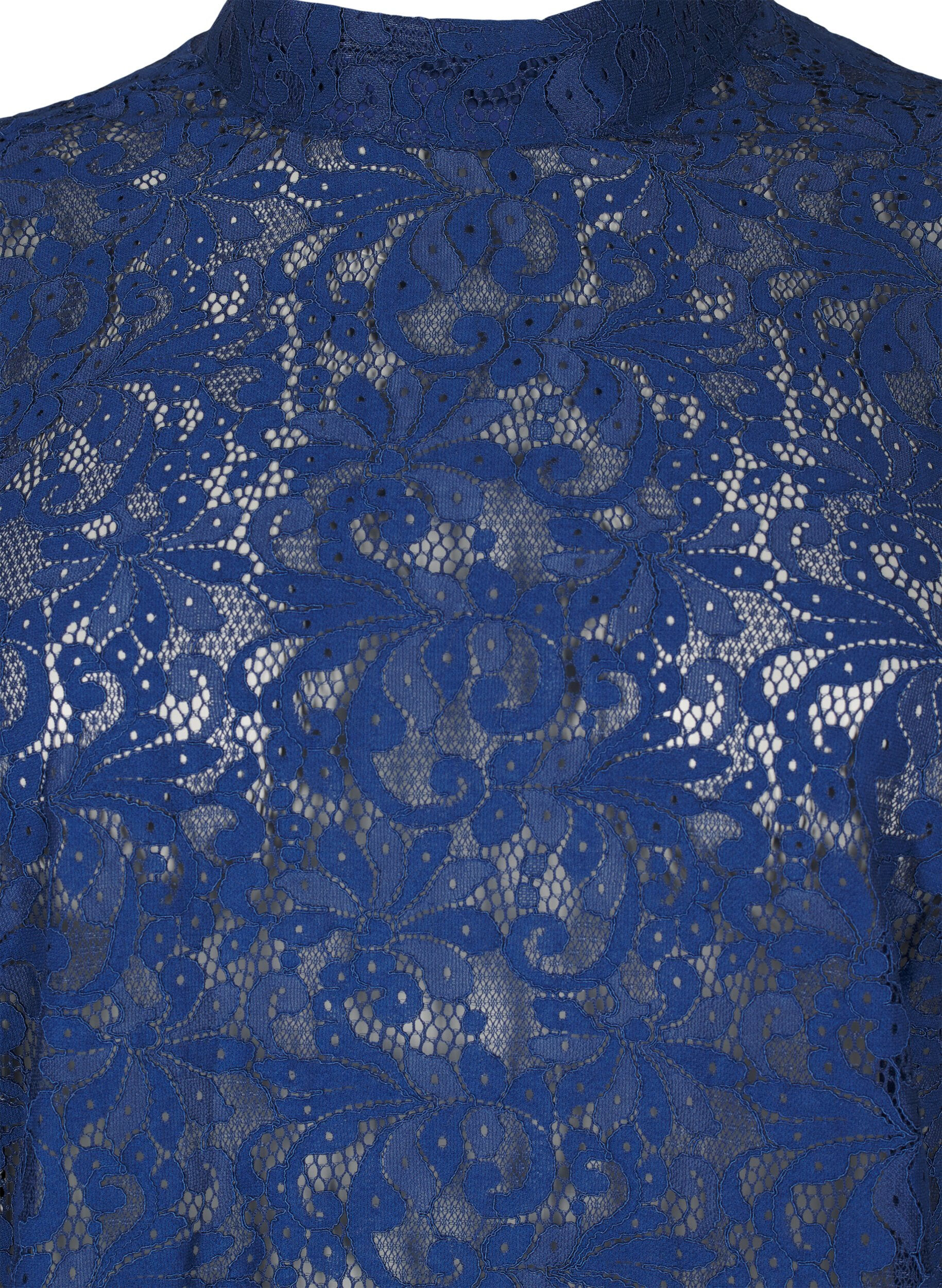 Zizzi Kanten blouse met strikdetail, Estate Blue, Packshot image number 2
