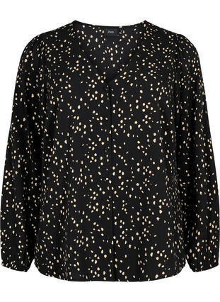 Shirtblouse met V-hals en print, Black Dot AOP, Packshot image number 0