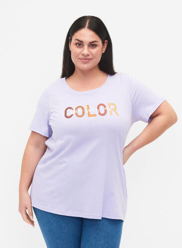 T-shirt in katoen met opdruk, Lavender COLOR, Model image number 0