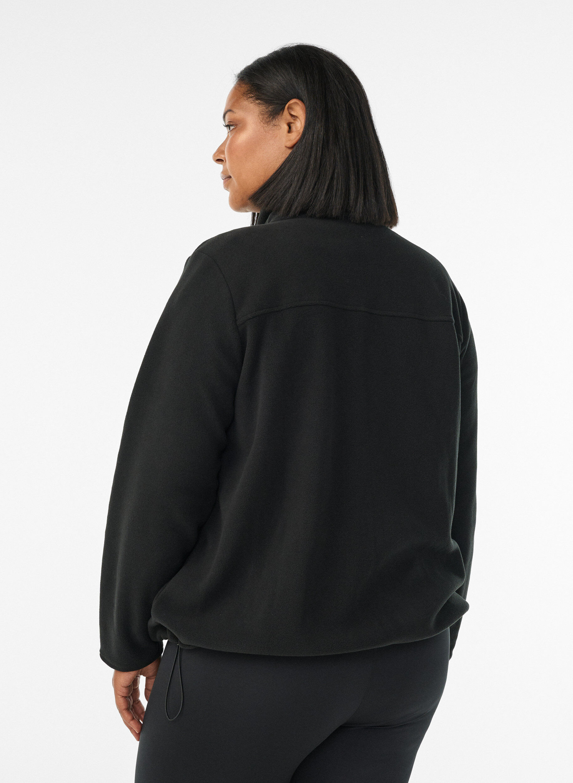 Zizzi Fleece jack met zakken, Zwart, Model image number 2