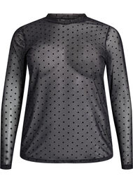 Mesh blouse met stippen, Zwart