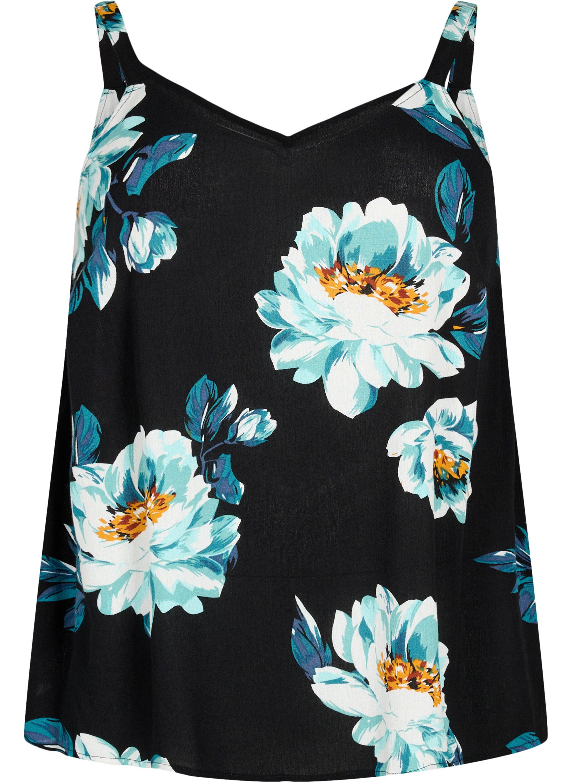 Zizzi Mouwloze top in viscose, Black Big Flower, Packshot image number 0