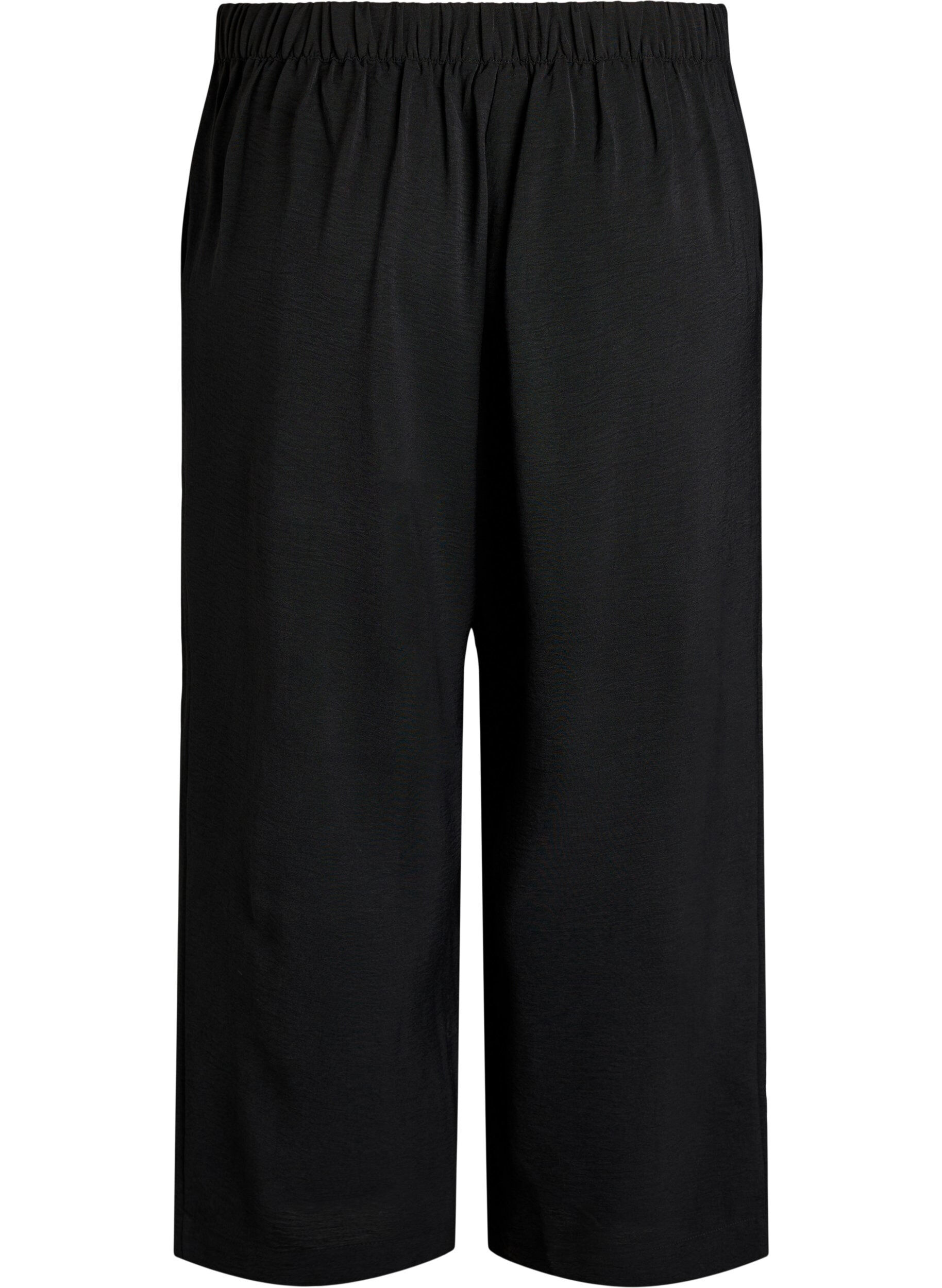 Zizzi High-waist culottes met een elastische achterkant, Zwart, Packshot image number 1