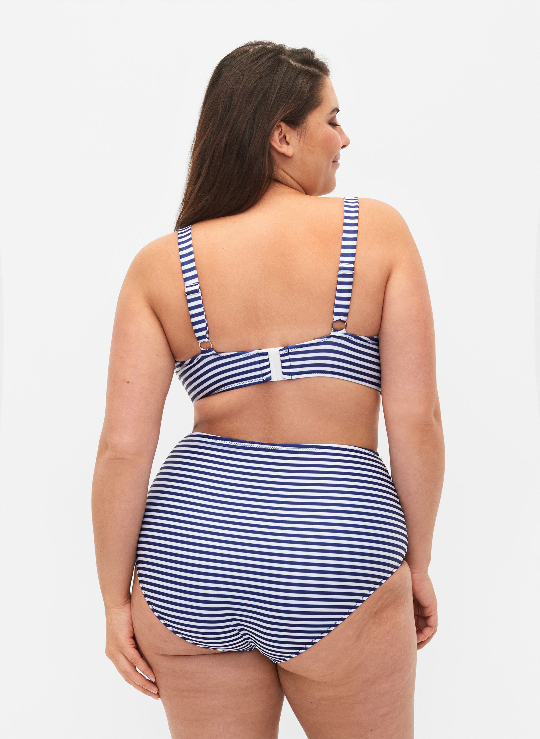 Zizzi Gestreept bikinibroekje met hoge taille, Blauw, Model image number 1