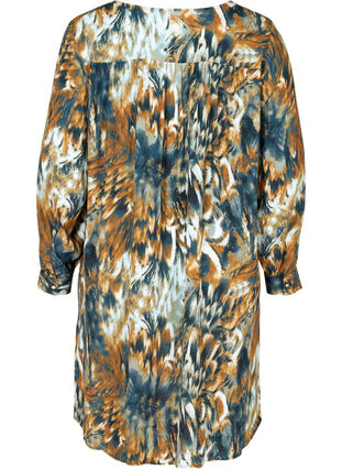 Lange viscose blouse met v-hals en print, Rubber AOP, Packshot image number 1