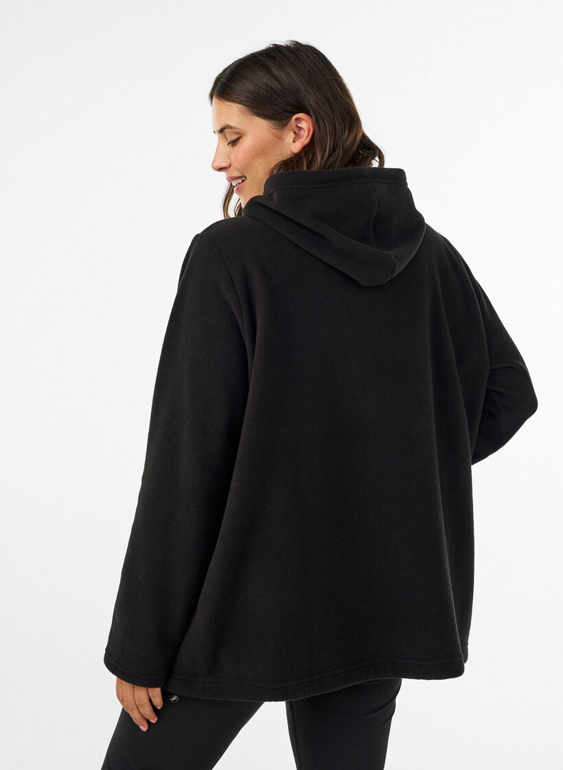 Fleece hoodie met een hoge nek en geborduurde tekst, Zwart, Model image number 2
