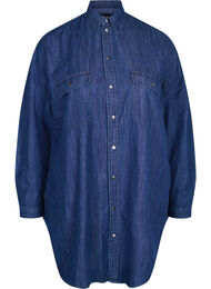 Oversized denim blouse met zakken, Dark blue denim