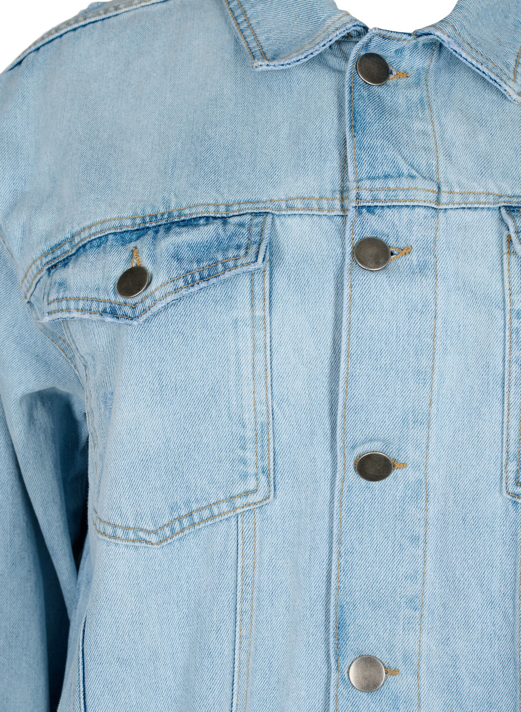 Zizzi Loszittend denim jack met slijtagedetails, Light blue denim, Packshot image number 2