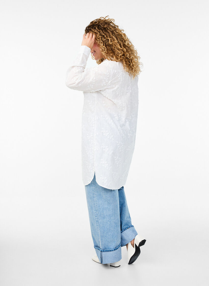 Jurk met geborduurde bloemen, Wit, Model image number 2