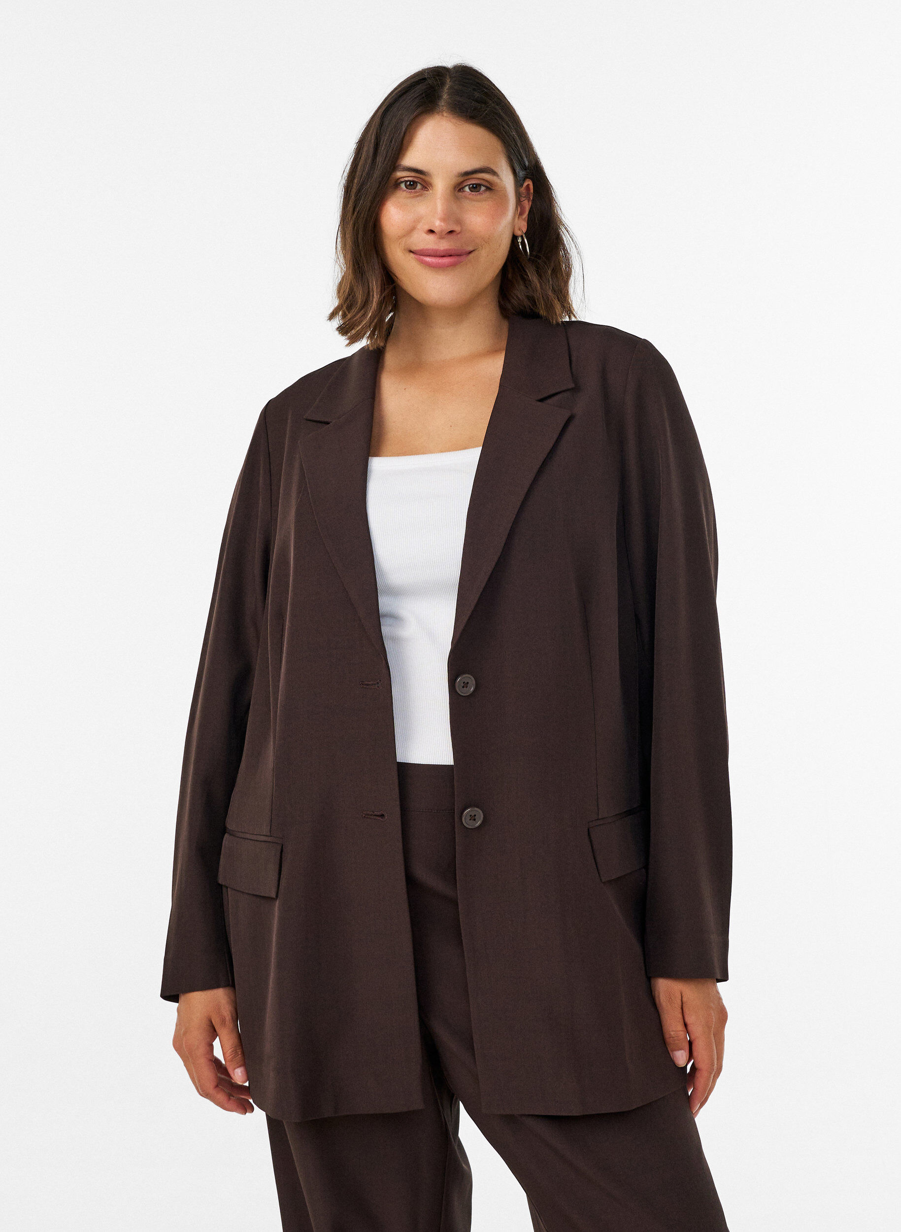 ZizziBlazer met zakken en splitten, Bruin, Model image number 0