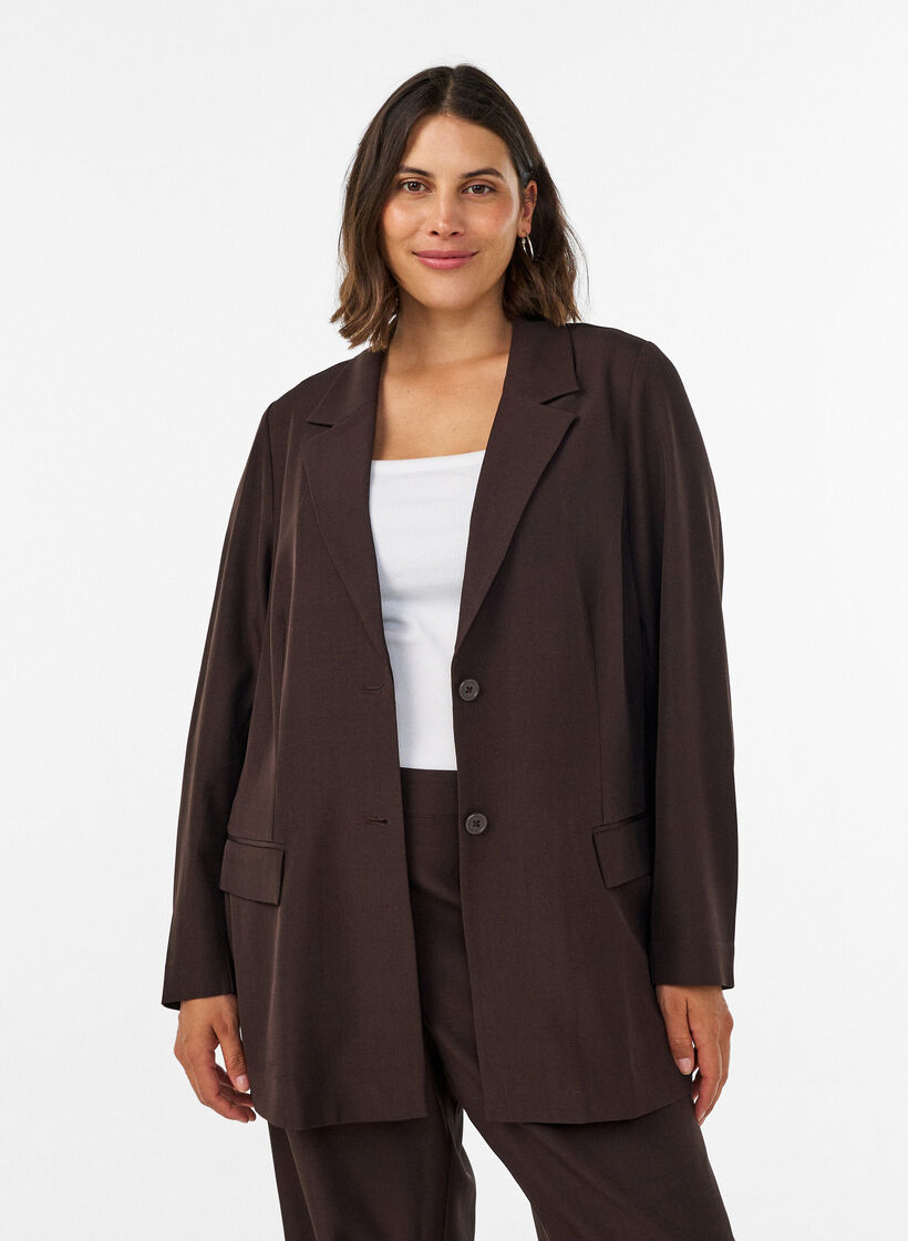 Blazer met zakken en splitten, Bruin, Model image number 0