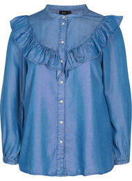 Overhemd met lange mouwen en ruches van lyocell (TENCEL™), Blue denim