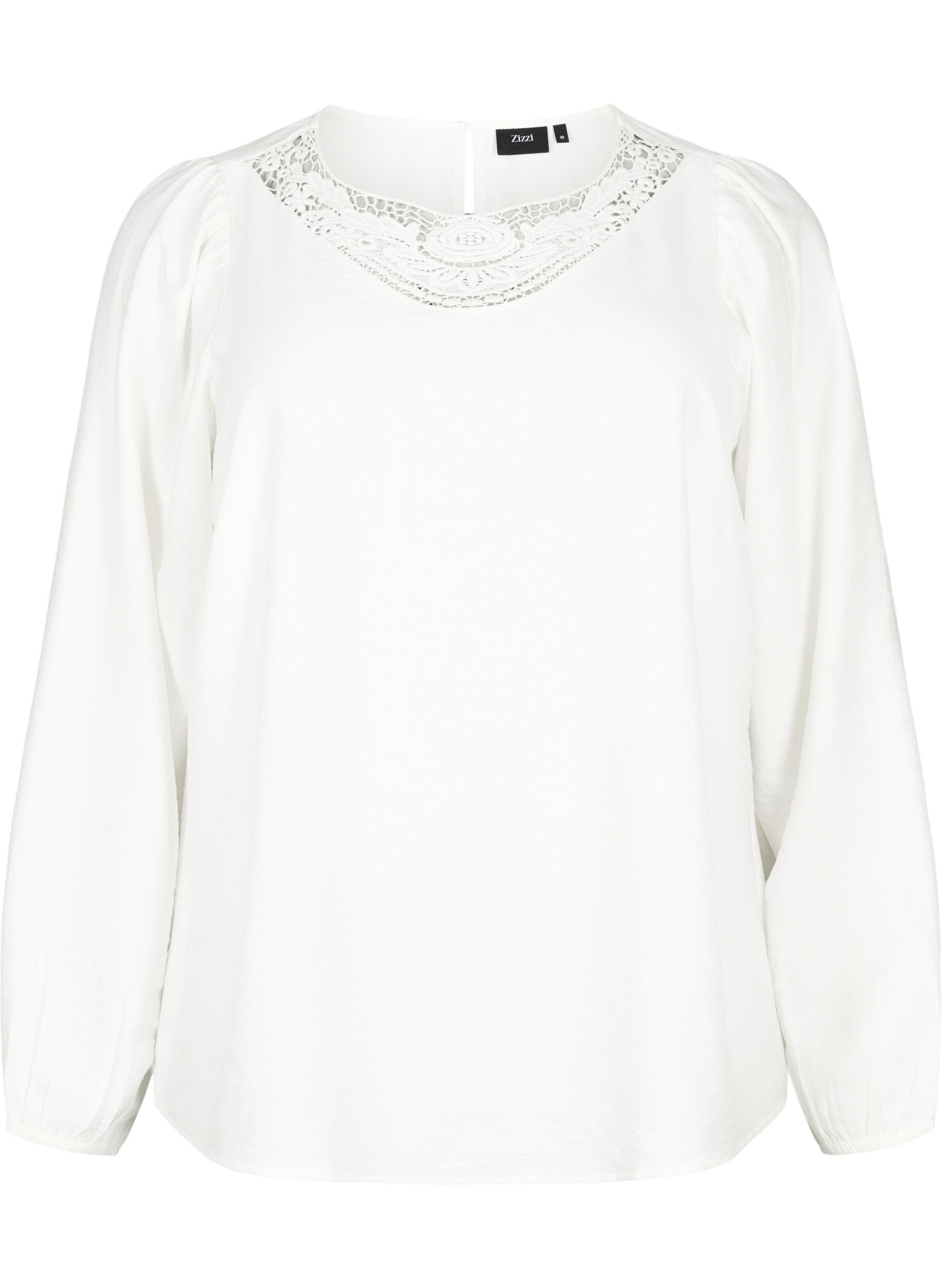 Zizzi Blouse van viscose met gehaakt detail, Bright White, Packshot image number 0