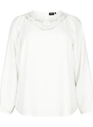 Blouse van viscose met gehaakt detail, Bright White