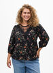 Blouse met 3/4 mouwen en kantdetails, Zwart, Model image number 0