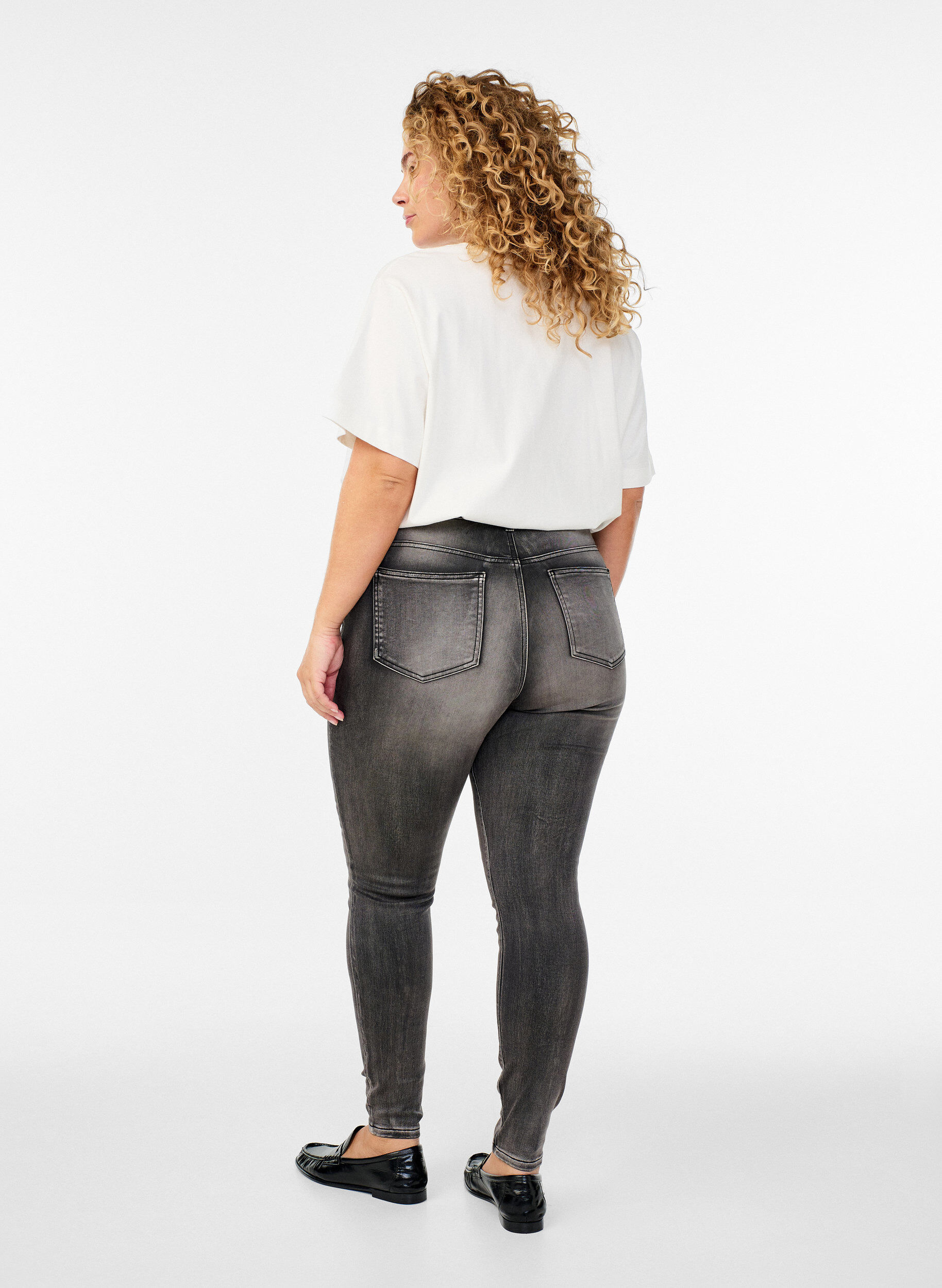 Zizzi Super slim Amy jeans met hoge taille, Grijs, Model image number 1