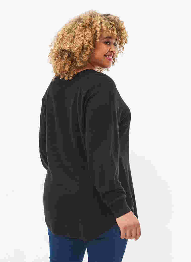 Gebreide blouse met ronde hals, Black, Model image number 1