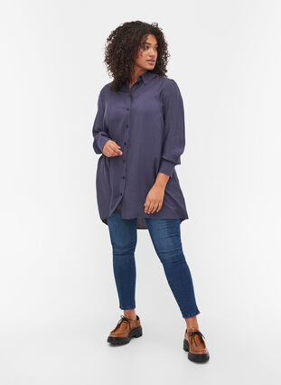 Lange blouse in effen kleur en viscosemix, Odysses Gray, Model image number 3