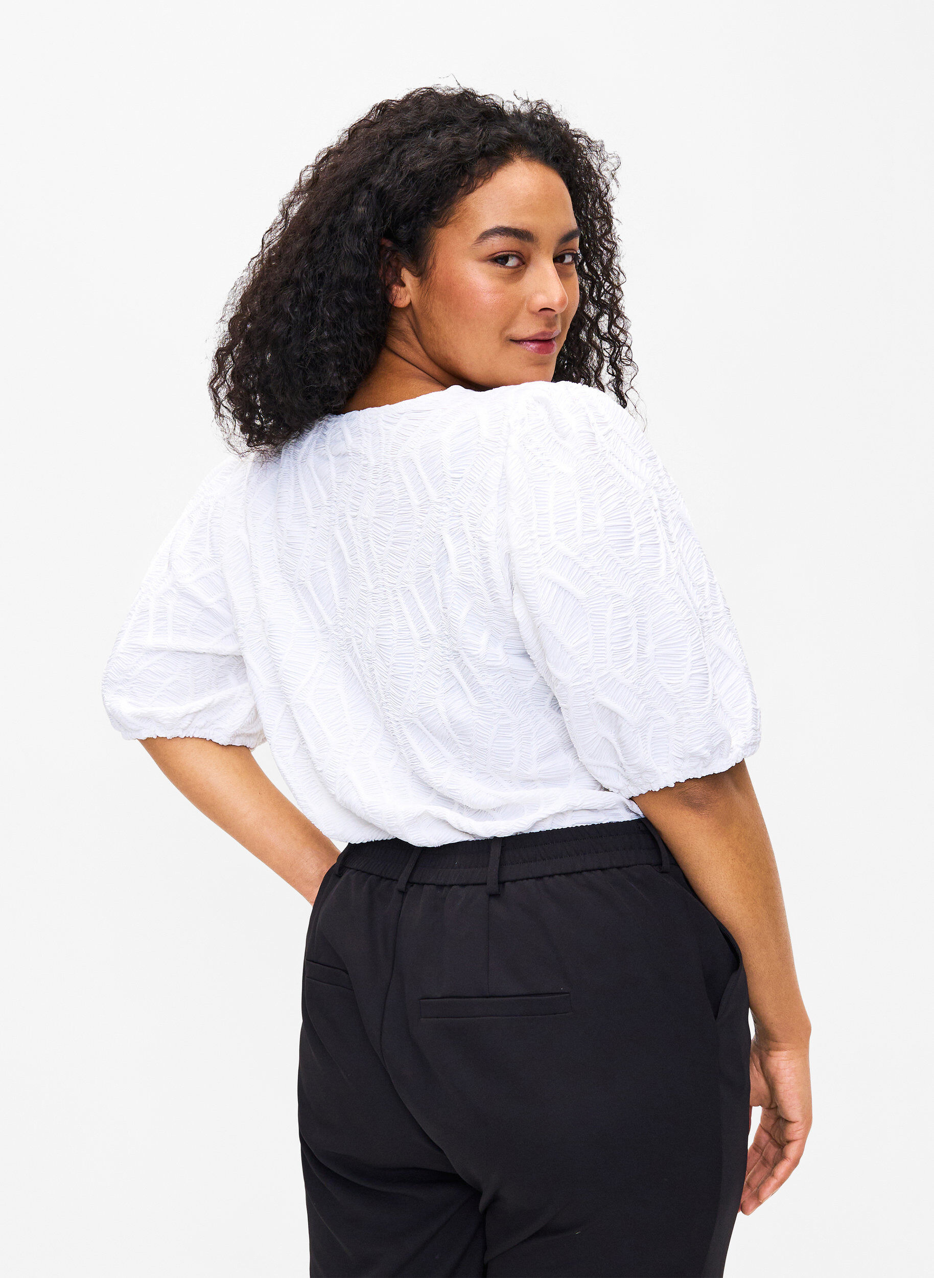 Zizzi Blouse met structuur en korte mouwen, Bright White, Model image number 1