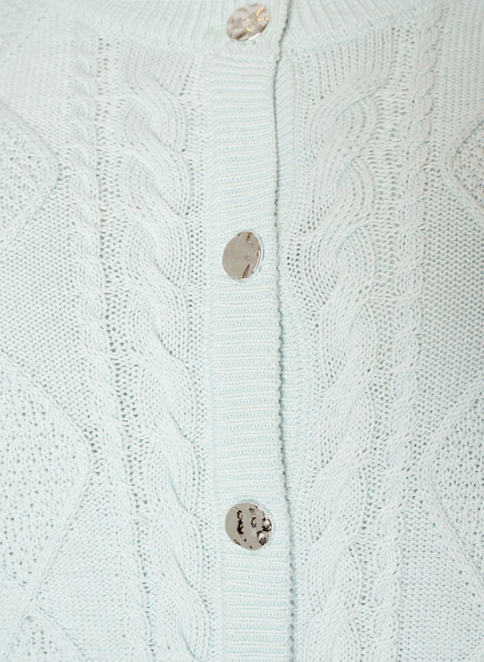 Kabelgebreide cardigan met decoratieve knopen, Blauw, Packshot image number 2