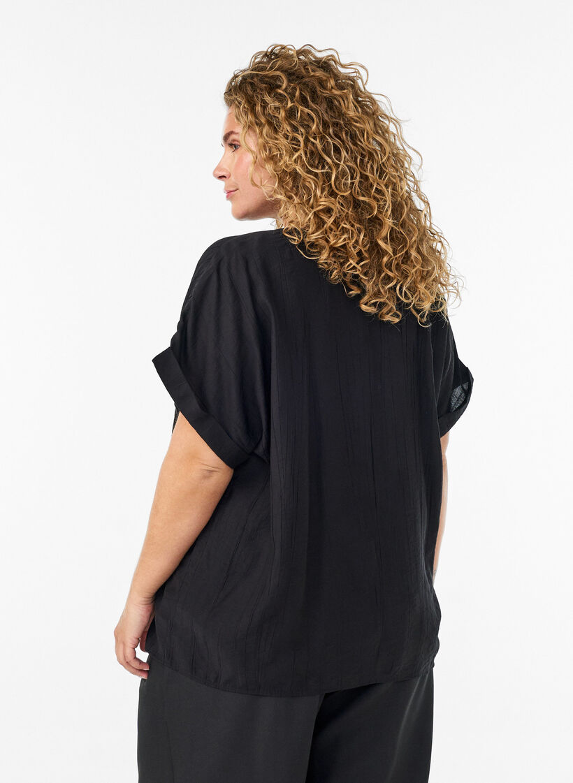 Viscose blouse met knoopjes en textuur, Zwart, Model image number 2