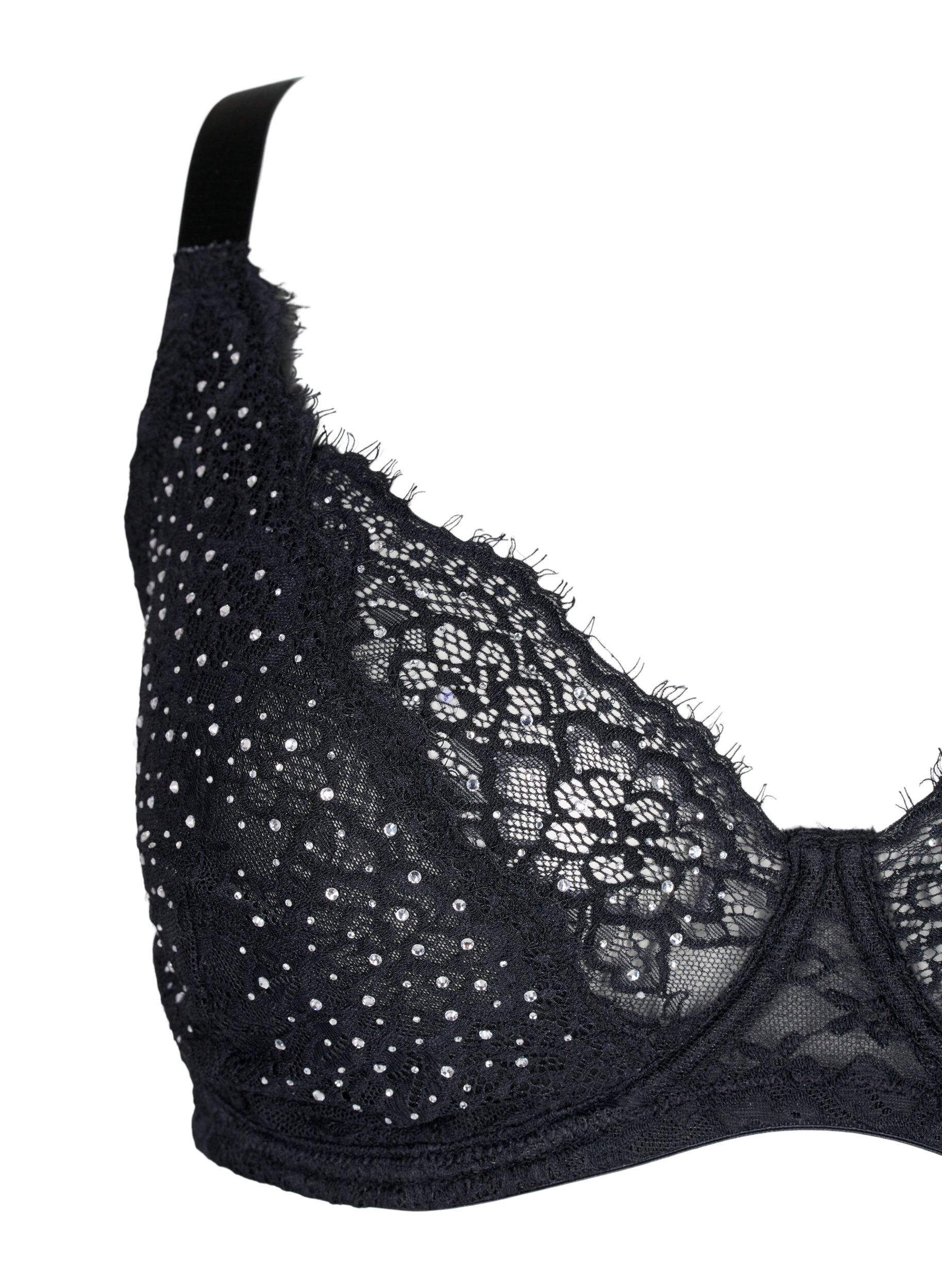 Zizzi Volledig bedekkende bh met strass-steentjes, Black, Packshot image number 2
