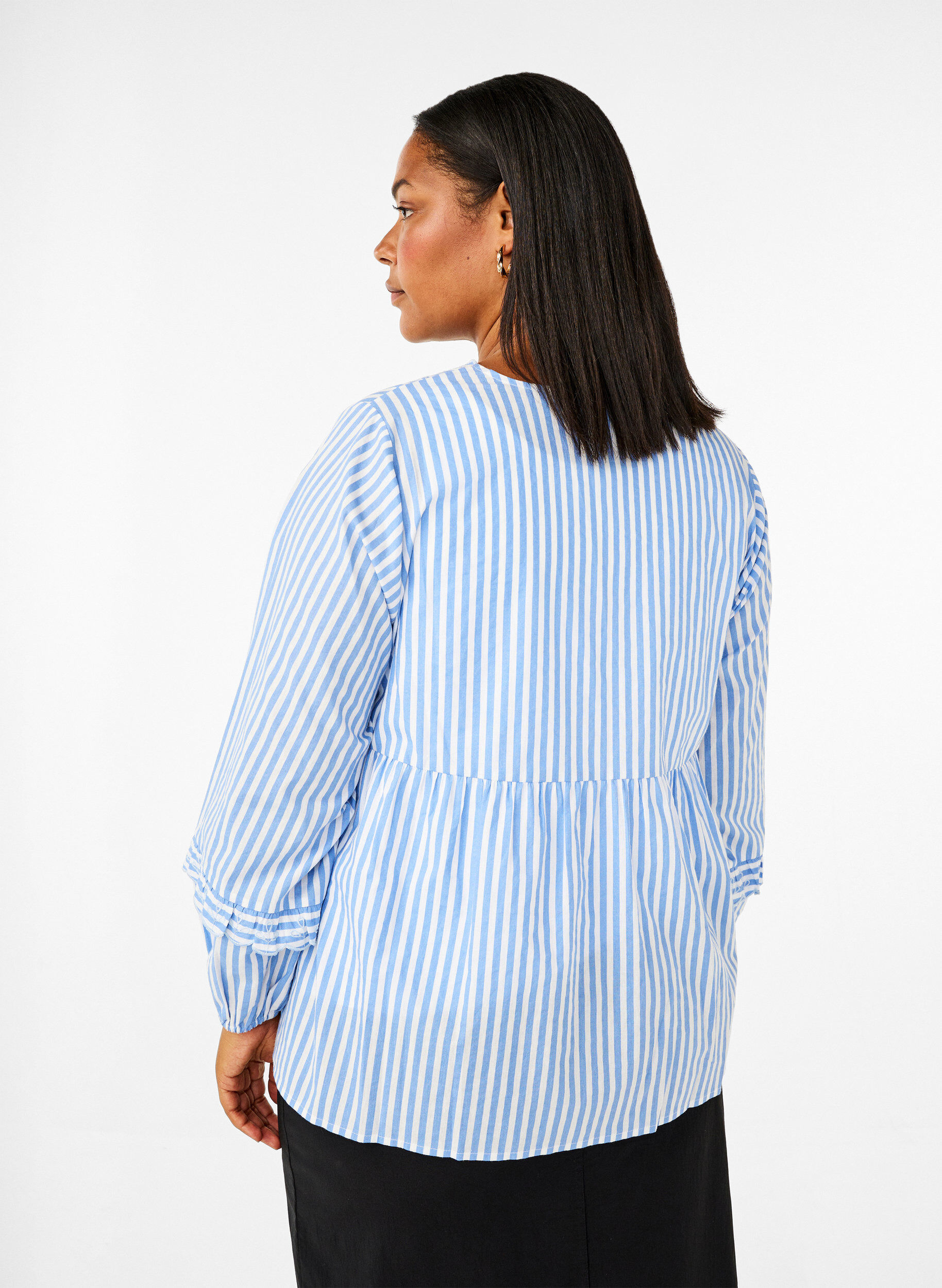 Zizzi Gestreepte blouse met open voorkant en geborduurde details, Blauw, Model image number 2