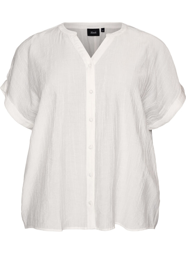 Viscose blouse met knoopjes en textuur, Vanille, Packshot image number 0