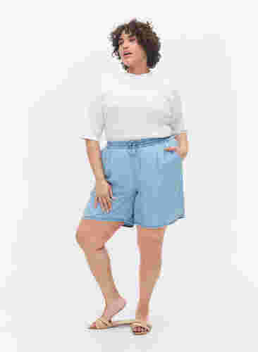 Losse shorts met trekkoord en zakken, Light blue denim, Model image number 2