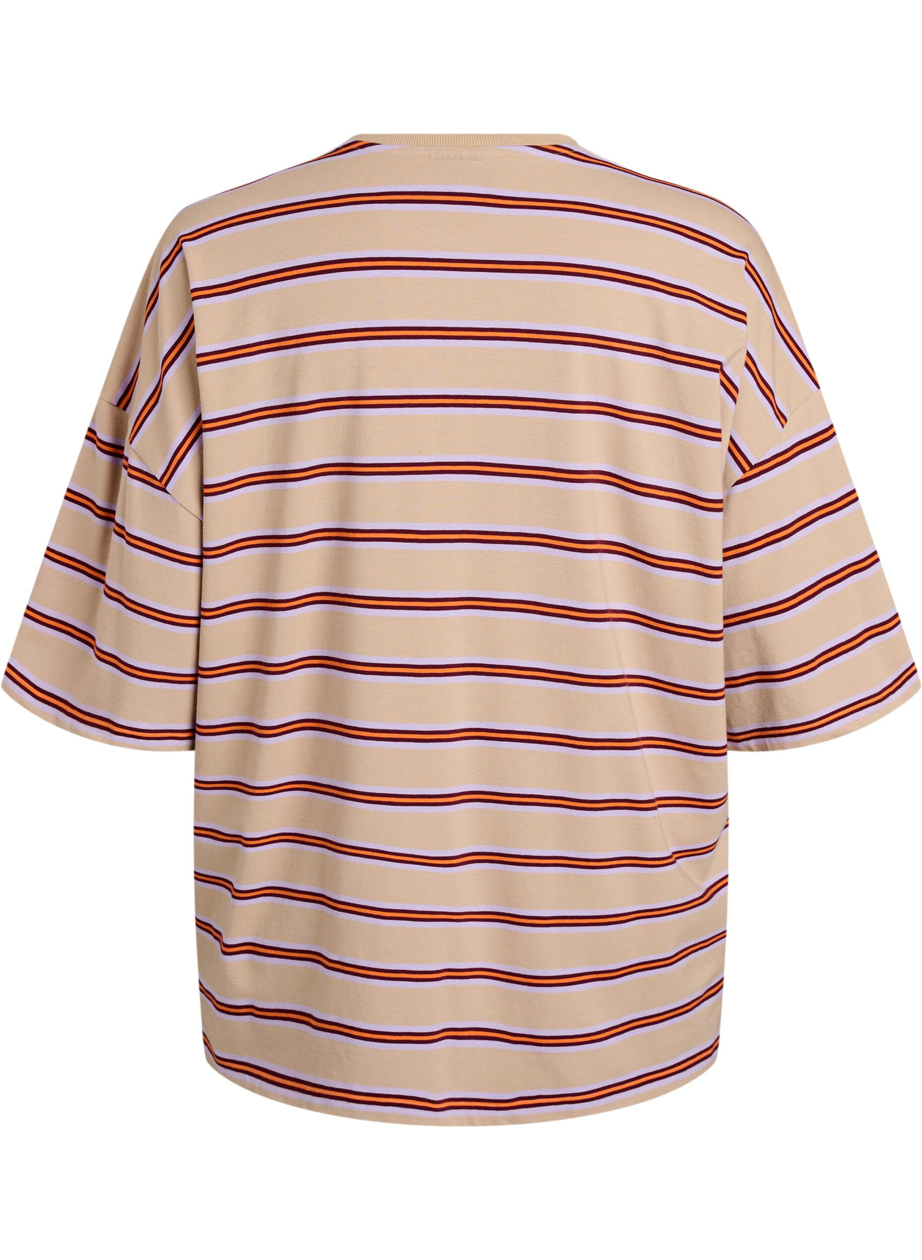 ZizziOversized T-shirt met strepen en 1/2 mouwen, Beige, Packshot image number 1