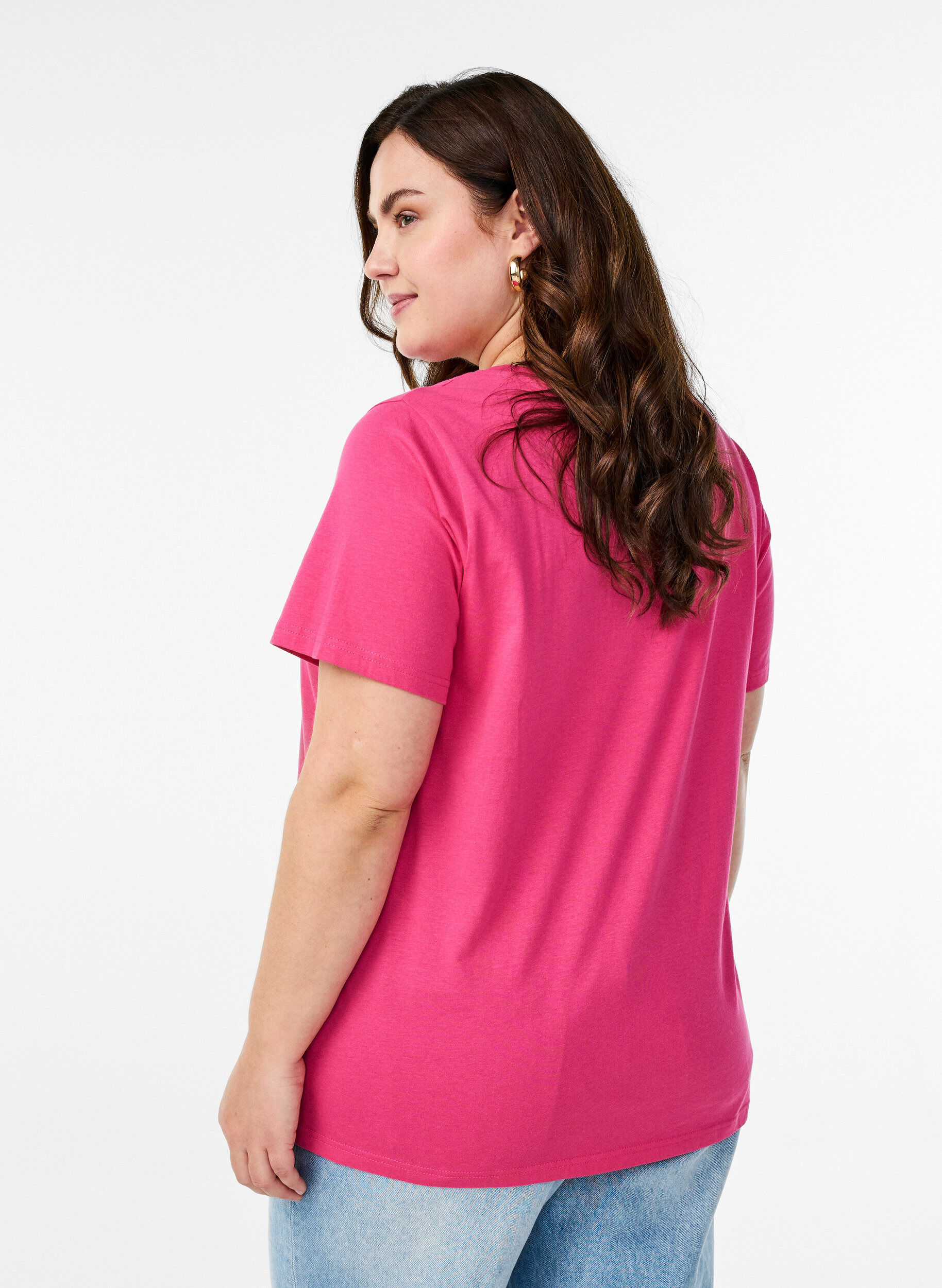 Zizzi Katoenen T-shirt met motief, Raspberry w. Bows, Model image number 1