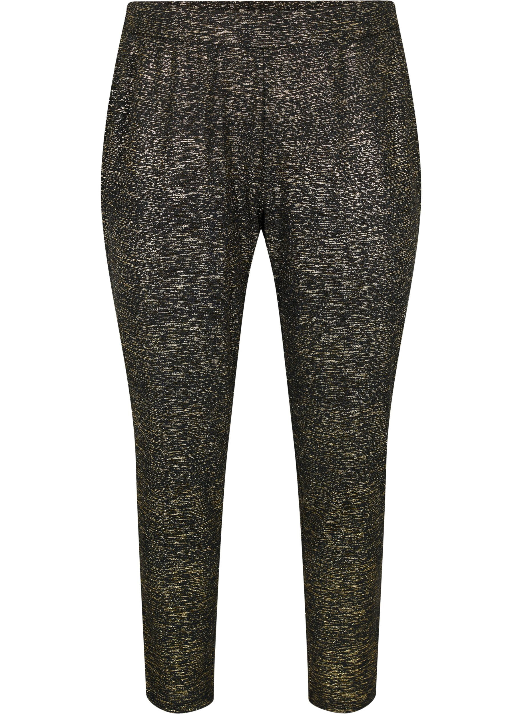 Zizzi Maddison broek met goudkleur en zakken, Black w. Gold, Packshot image number 0